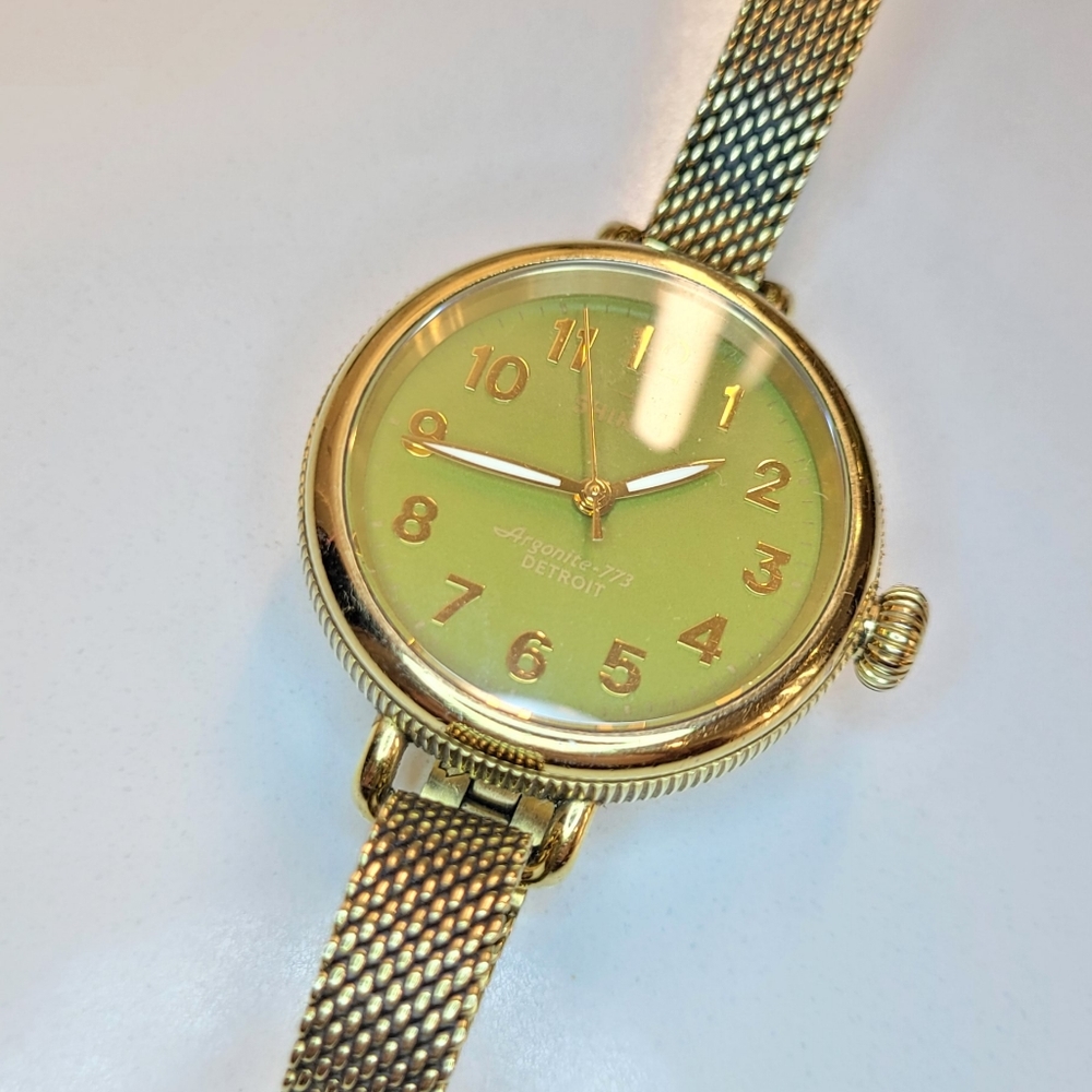 Shinola Vintage Womens Birdy 34mm Gold watch w Green Face